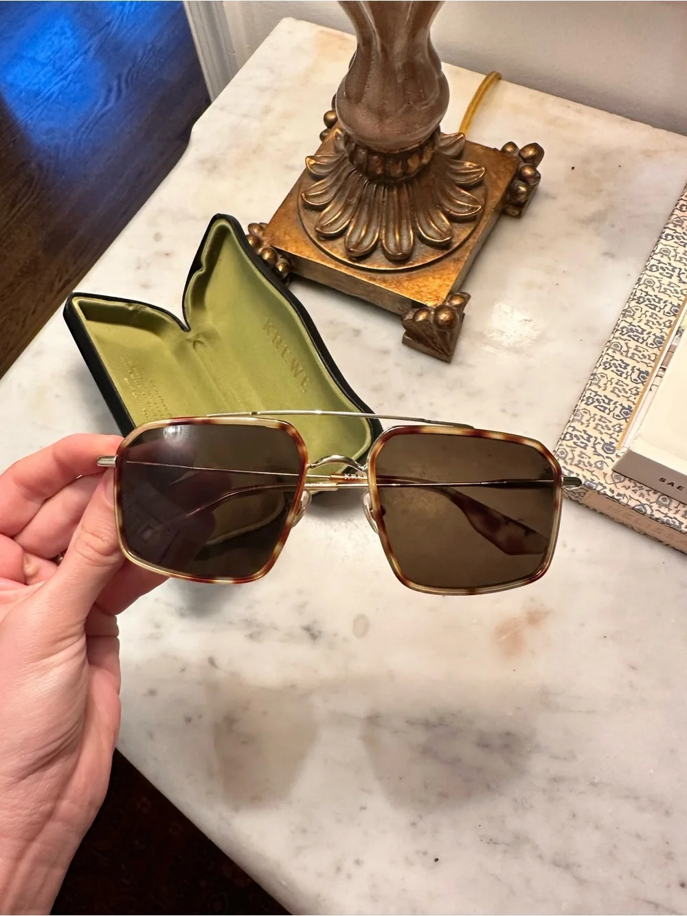 KREWE Gold Metal Frame Sunglasses with Brown Lenses